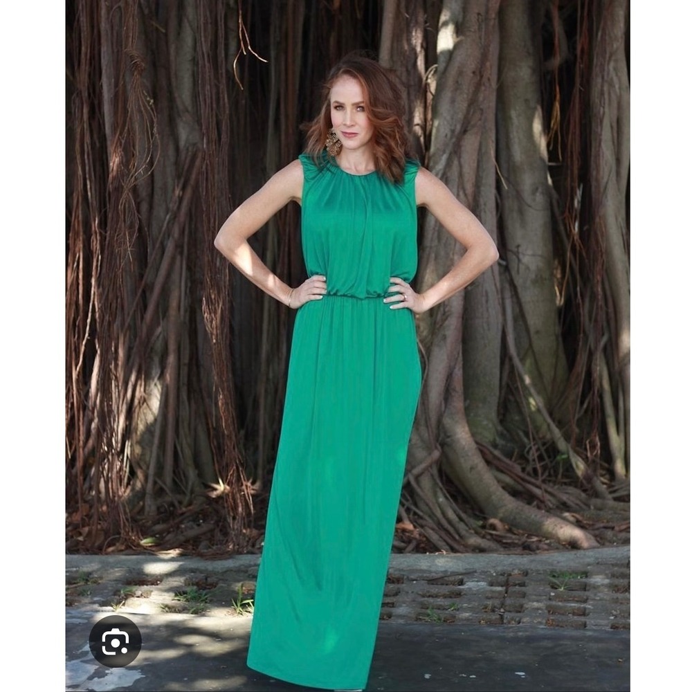 MNG Suit Maxi Dress Emerald Green Sleeveless Open Back Party Dress M‎
